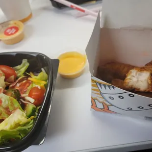 4 piece tenders, side salad, and sweet tea