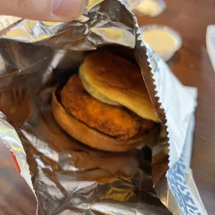 Honey butter with spicy patty sandwich