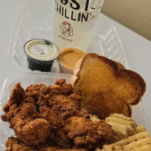 5 piece chicken  tender meal with pdq sauce and ranch.