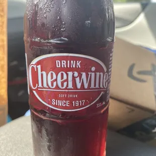 a closeup of a bottle of cheerwine