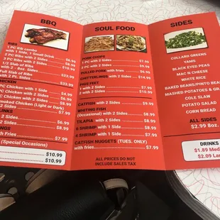 menu and prices