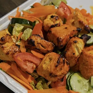 Chicken kabob over my favorite salad