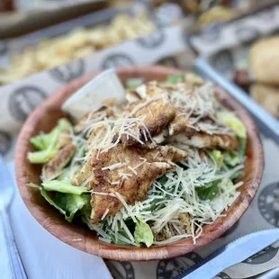The Caesar Salad salad here is great, I always add grilled chicken.