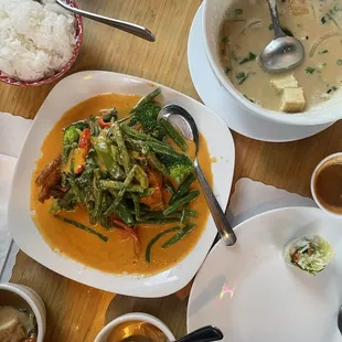 Tom Kha, Panang Salmon, Salad Rolls