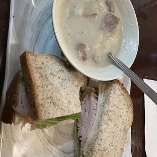 Turkey Sandwich and Potato Soup