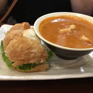 1/2 Signature Chicken Salad on croissant with Tomato &amp; Basil soup