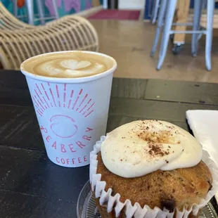 Cappuccino, banana bread muffin