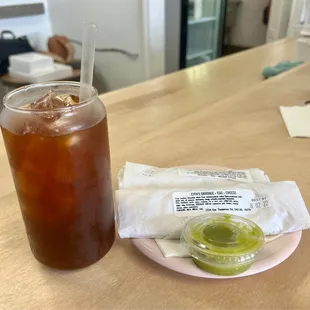 Iced Americano with lavender syrup.