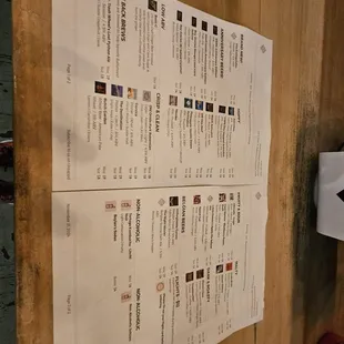 Beer menu