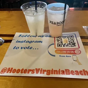 two drinks and a qr code