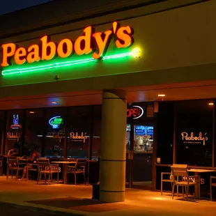 Front of Peabody's, at night