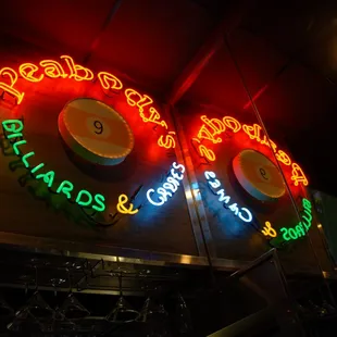 Peabody's Neon Logos with mirrored copy