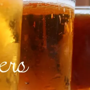 a row of beer glasses