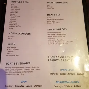 Drink menu.