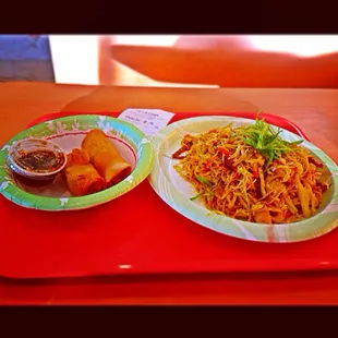 Singapore rice noodles &amp; spring rolls.