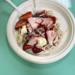 Best Waffle in Arizona. This is a waffle with strawberries, bananas, and sweeter condensed milk.