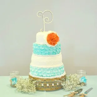 Aqua Petals and Scroll Wedding Cake! (This was my very own Wedding Cake!)