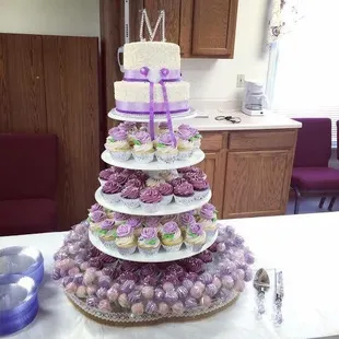Purple Wedding Cake, Cupcakes and Cakepops!