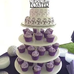Purple Wedding Cake and Cupcakes!