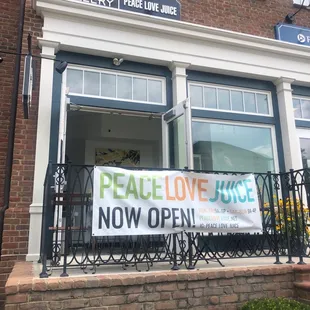 a banner in front of a building