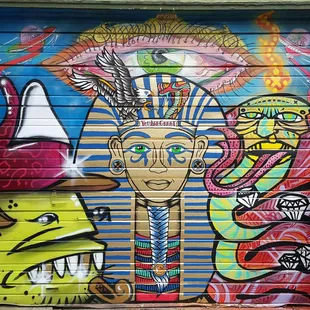 a mural on a garage door