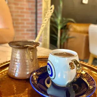 a cup of coffee on a saucer