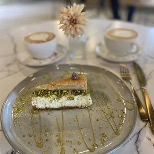 Baklava cheesecake with lavender vanilla latte