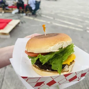 a hamburger with lettuce and cheese