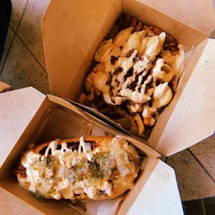 Gold Rush Sun and Mac &amp; Cheese Fries w Beyond Meat