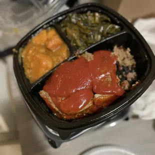 Yams Collard Greens 1 piece of Meatloaf