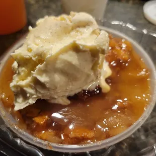 Topped with a scoop of vanilla ice cream