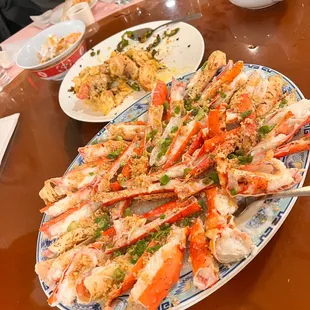 a large platter of seafood on a table