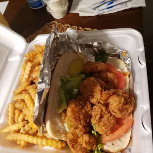 Shrimp Po' Boy with fries