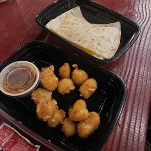 Cheese curds and kids quesadilla