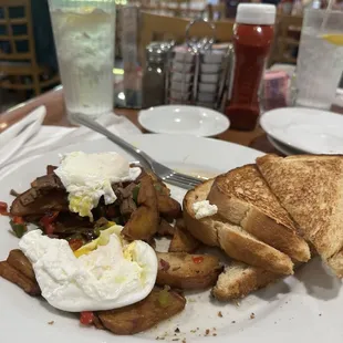 Kick hash breakfast with sourdough toast
