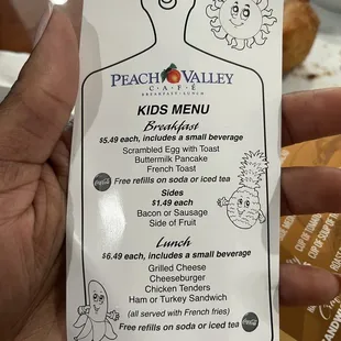 Kids menu