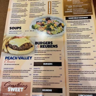 the menu for peach valley