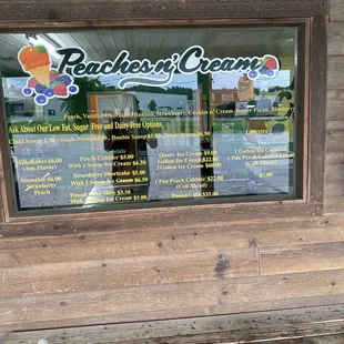 Ice cream menu