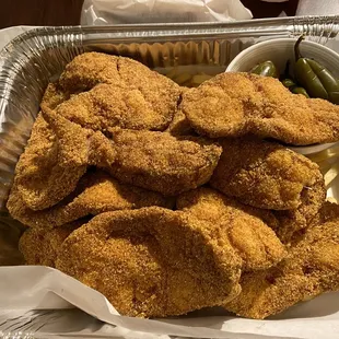 Fried Catfish steaks, fries, and peppers!!