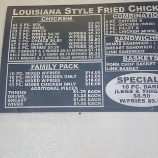 The menu... Cash only