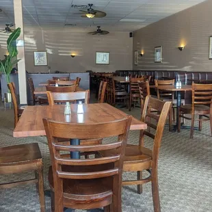 tables and chairs in a restaurant