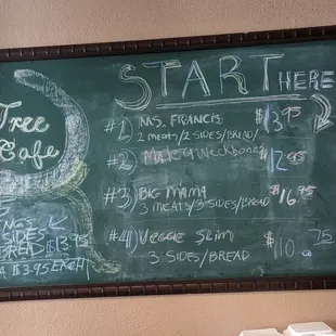 a chalkboard with a menu on it
