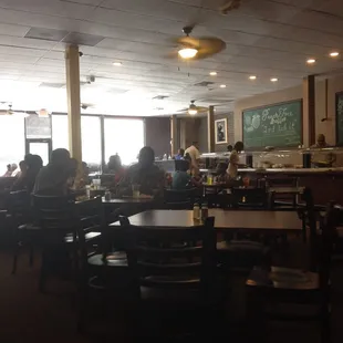 Dining room that fits easily 250 people on a busy day.