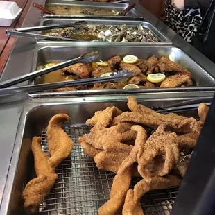 Catfish, neckbones, Salisbury steak, and fried chicken