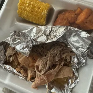 Dry ass turkey and corn boiled off the Cobb