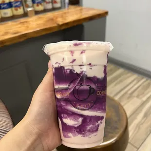 Sakura Ube Milk Tea - very strong Sakura taste and ube is not blended in (wouldn&apos;t recommend it if you don&apos;t like floral tastes)