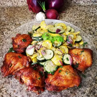 Smokey Baked chicken Thigh, Squash Medley keto style