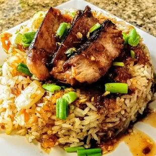 Salmon Rice with Spicy Apricot drizzle