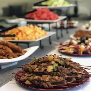 a variety of meat skewers