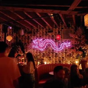 people in a dimly lit restaurant